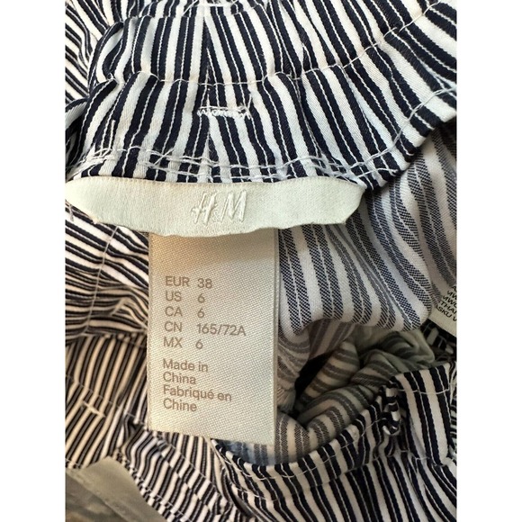 H&M Sz 6 Navy and White Striped Wide Straight Leg Trousers With Paperbag Waist - Picture 3 of 9